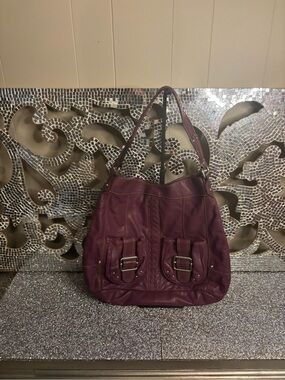 ⭐️Tignanello Plum Leather Shoulder Bag with Front Buckle Pockets